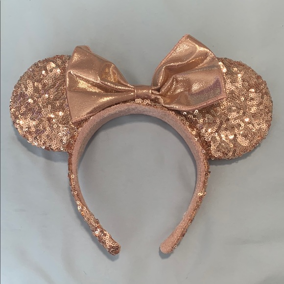 Disney Rose Gold Sequin Minnie Mouse Ears Headband - Picture 1 of 2